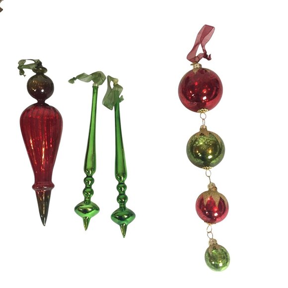 VTG Frontgate Christmas Tree Ornaments Handblown Glass Lot 15 Red & Green Gold - Picture 3 of 16